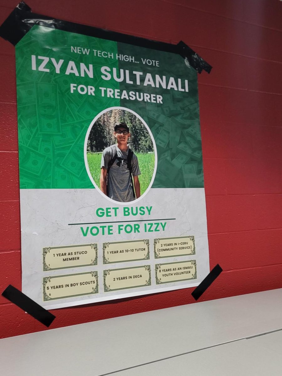 Izyan Sultanalis large StuCo officer poster in the media center