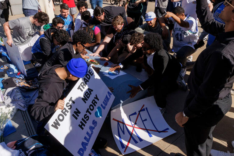 Protests outside the AAC, which included a coffin.